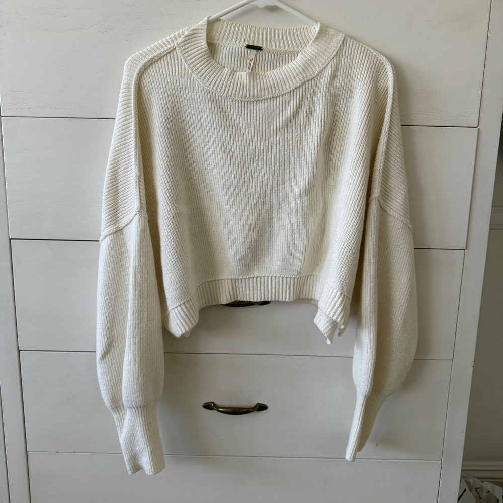 Free People Cream Cropped Sweater